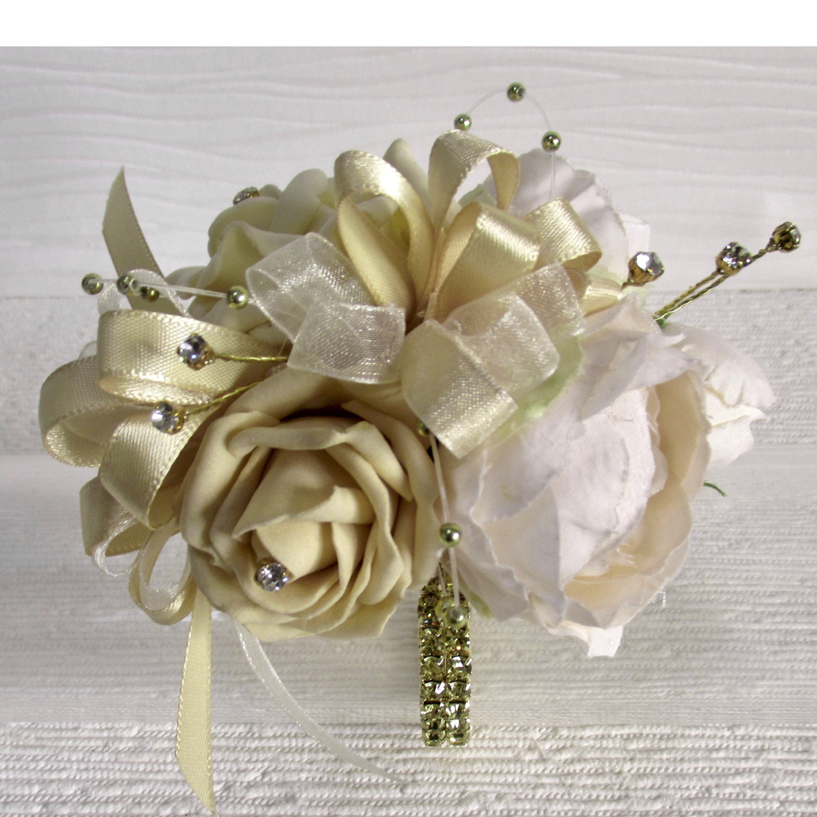 Pale Gold & Cream Rose & Peony Wrist Corsage